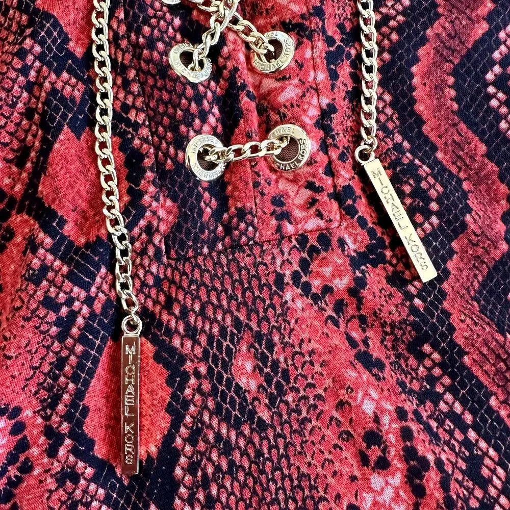 Michael Kors Red Snakeskin Print Gold Chain Tie Dress Size S